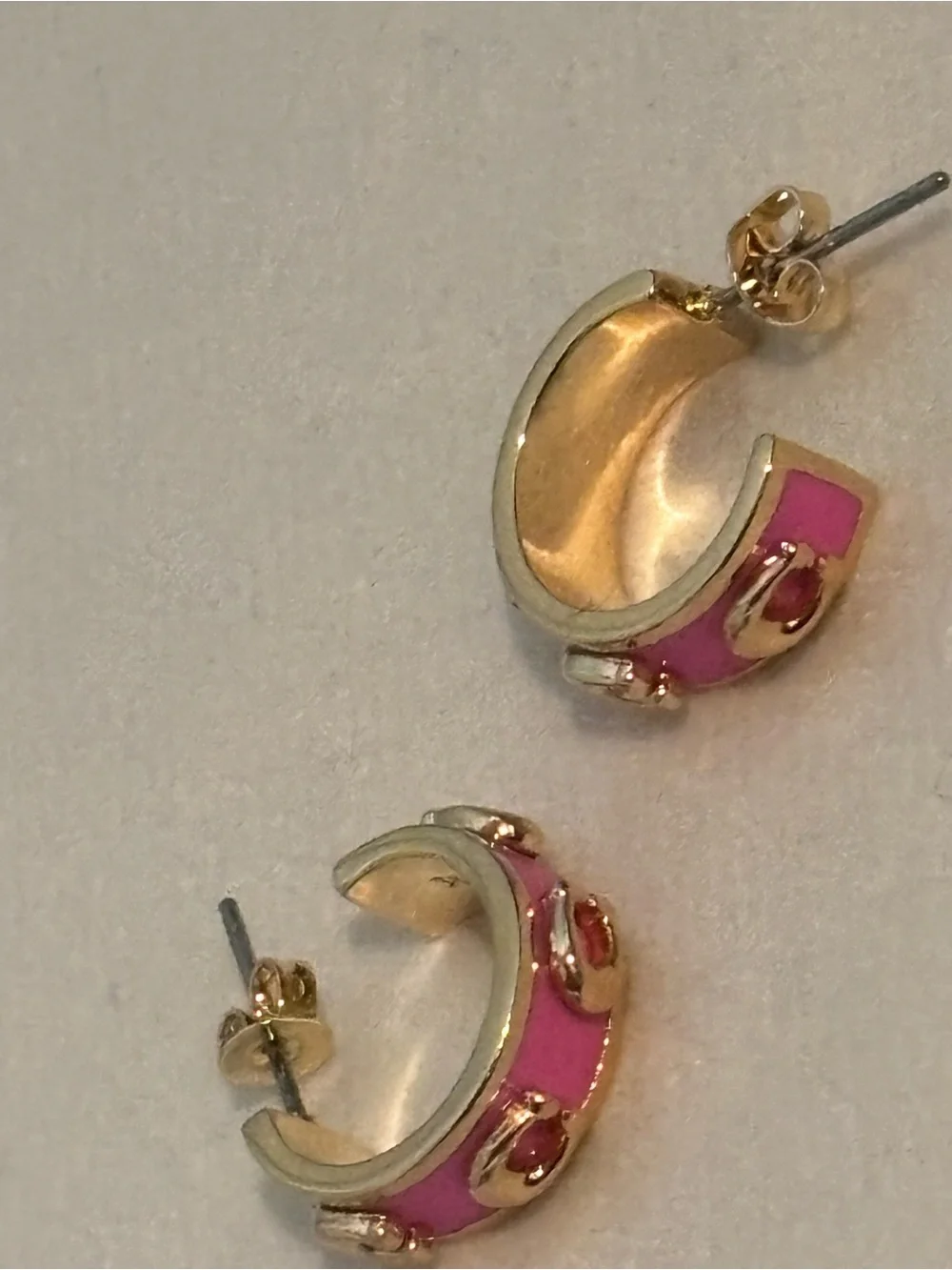 Coach Pink Enamel Signature C Gold Tone Huggie Hoop Earrings NWT Display - Picture 7 of 10